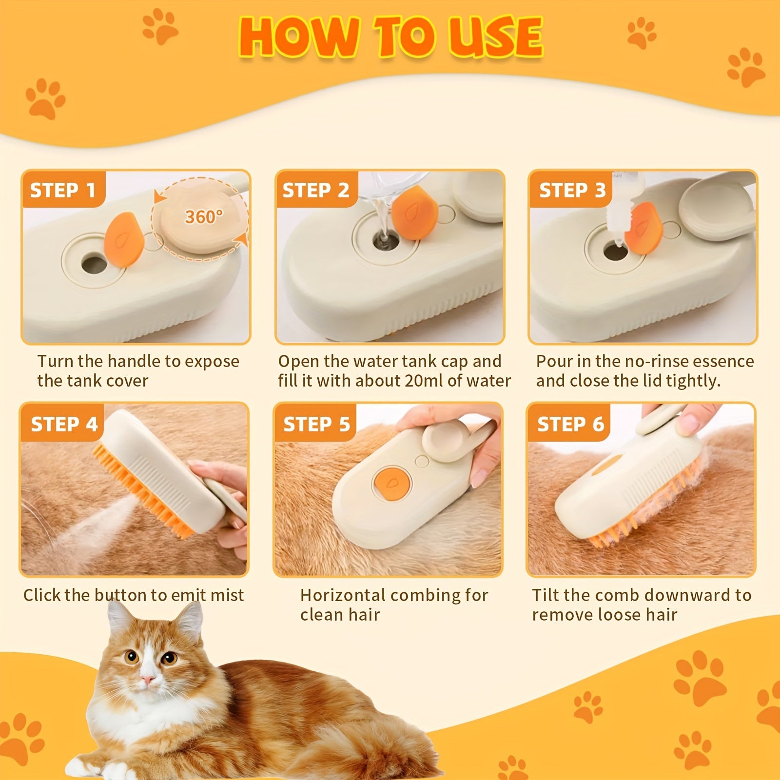 NNETM 3-in-1 Rechargeable Steam Pet Brush for Cats & Dogs-4