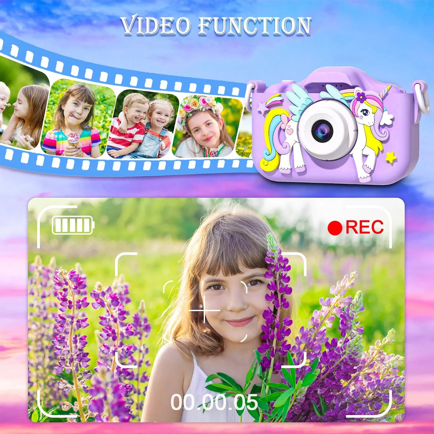NNEOBA Kids Mini Camera Unicorn 1080P HD 2-Inch Screen