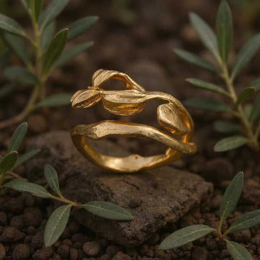 Gold Olive Branch Ring, 14K Gold-Plated Brass Jewelry, Gold Band (Adjustable), Birthday Gift, Gift for Her, Jewelry for Women, Handmade-0