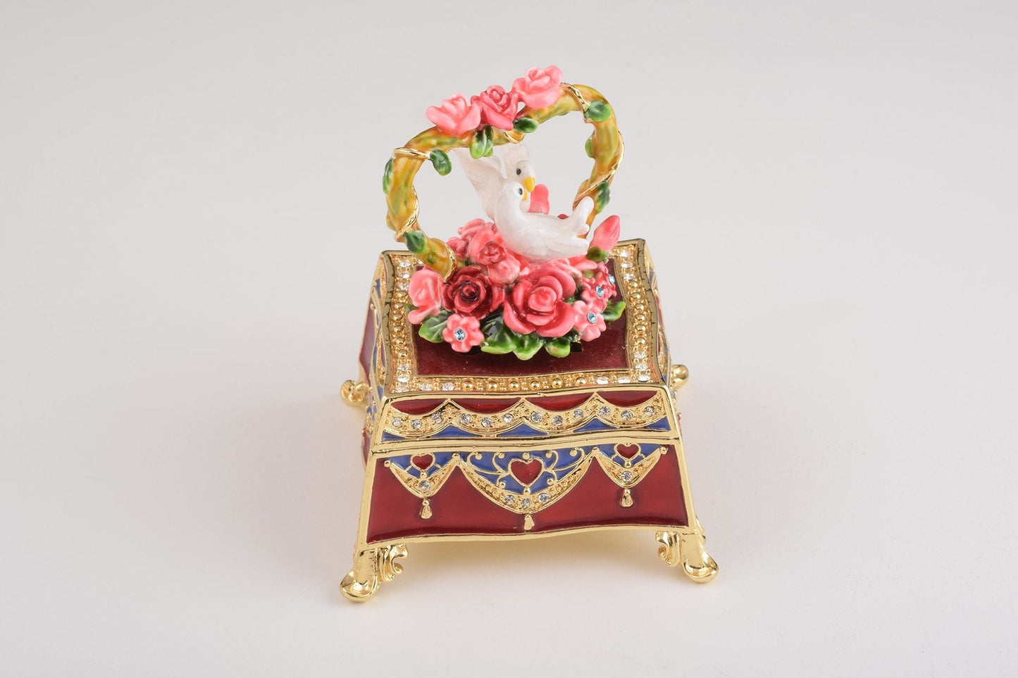 Red Decorated Box with Roses and Two White Doves