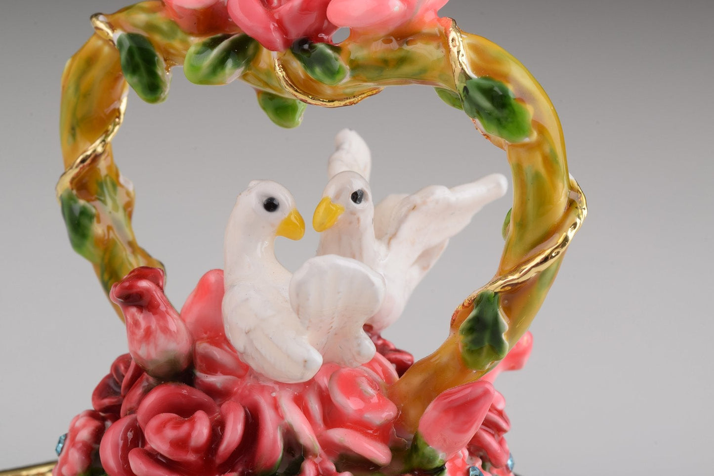 Red Decorated Box with Roses and Two White Doves