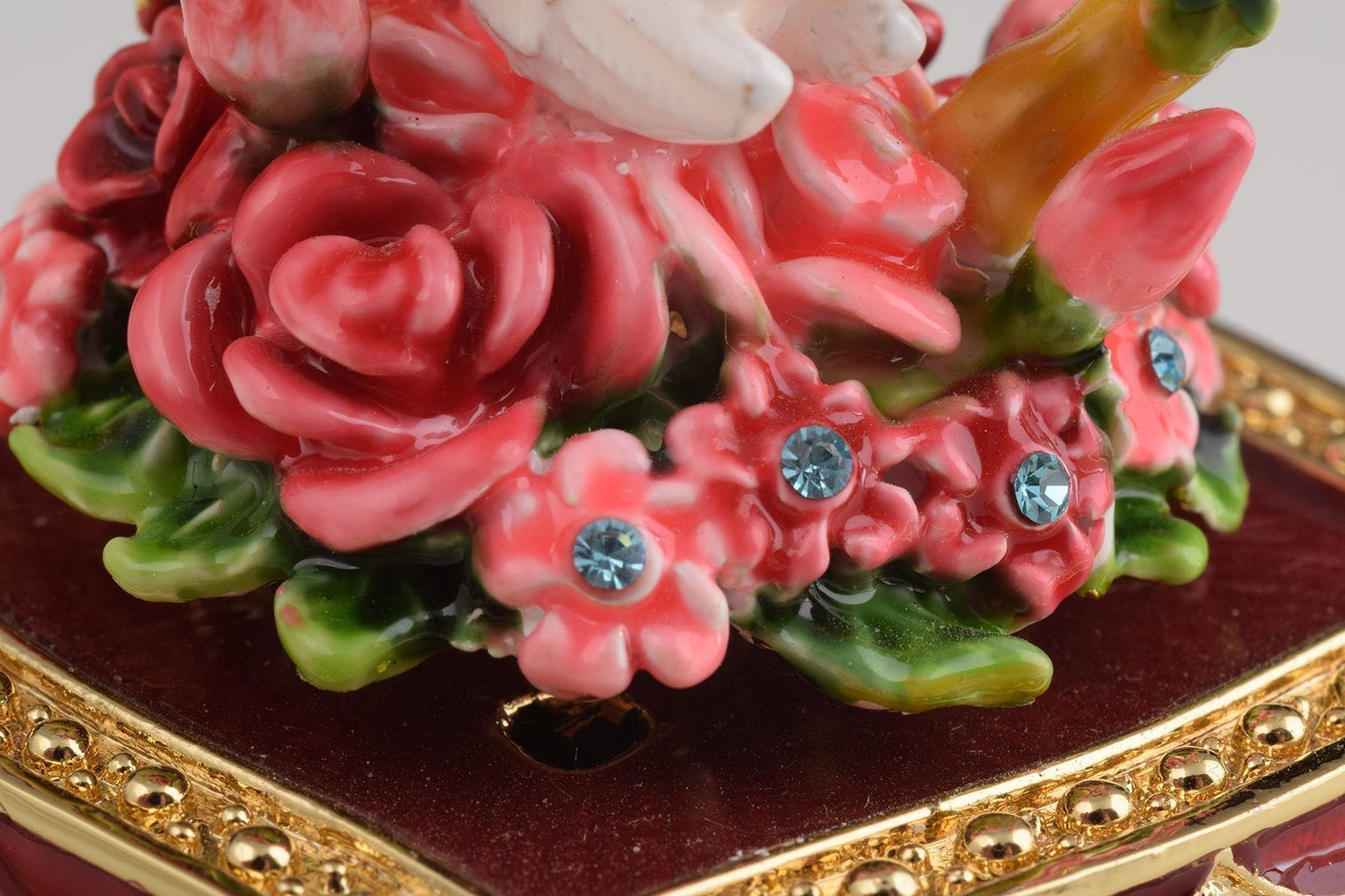 Red Decorated Box with Roses and Two White Doves